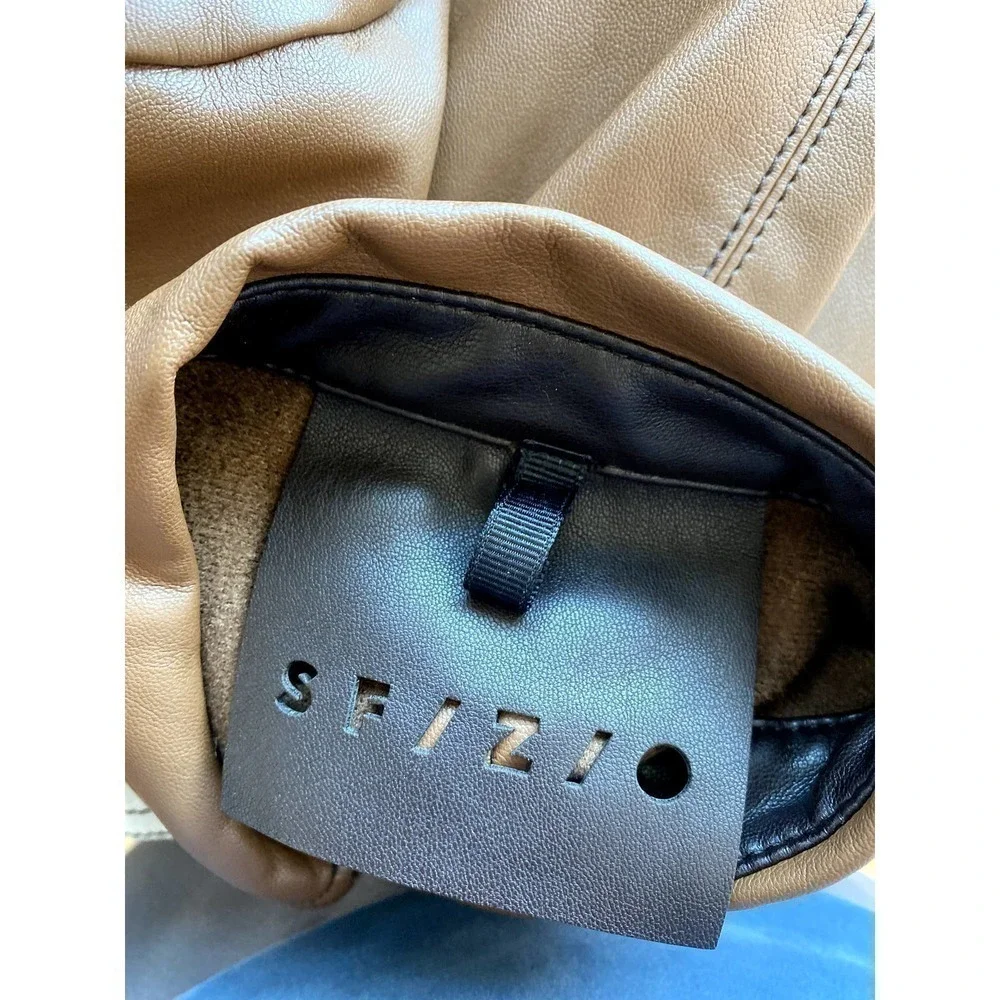 SFIZIO Faux Leather Patchwork Shacket  Brown and White Women's Size M - Picture 9 of 11